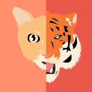 Ilustração de um rosto metade tigre e metade gato 
