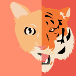 Ilustração de um rosto metade tigre e metade gato