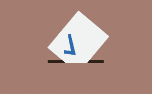 Ilustração de envelope branco com um símbolo de "checked" azul sendo colocado em uma urna.